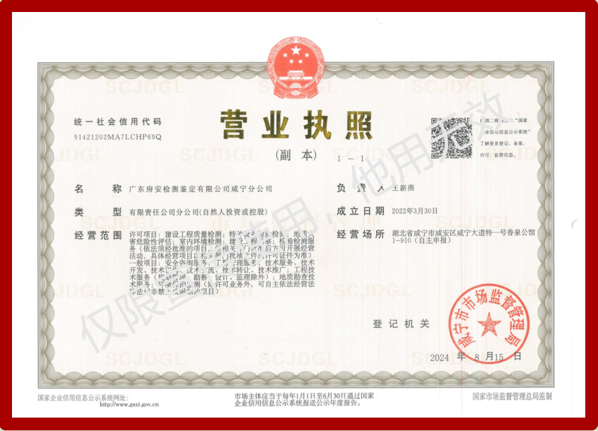 咸宁分公司营业执照